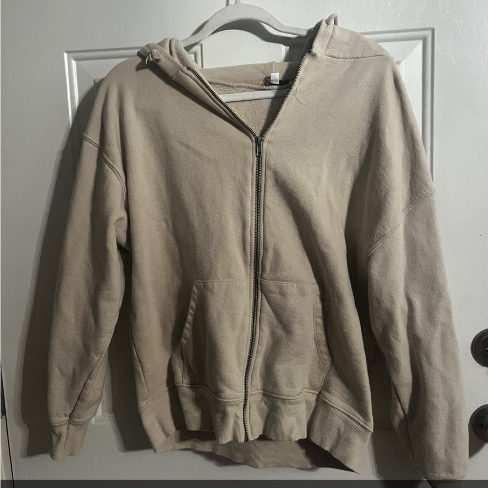 Beige Zip-Up Hoodie